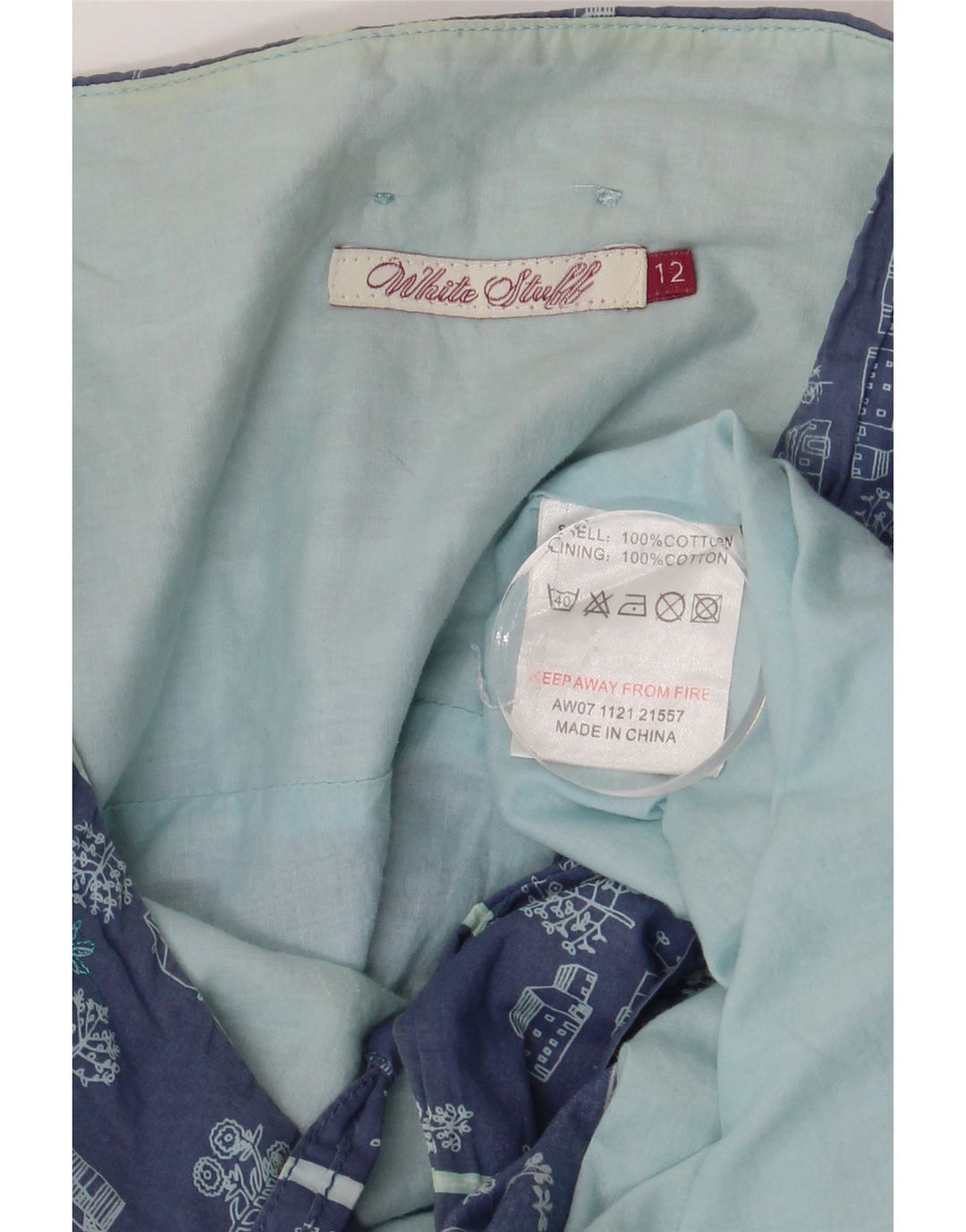 Bijela ženska grafička suknja A-kroja UK 12 srednje W30 plavi pamuk