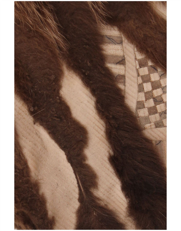 VINTAGE ženski gornji kaput od umjetnog krzna UK 18 XL smeđi cvjetni