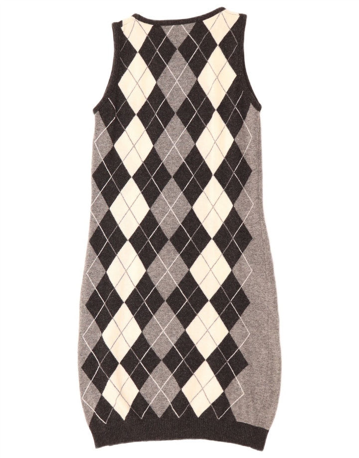BENETTON Ženska džemper haljina bez rukava UK 12 Srednje siva Argyle/Diamond