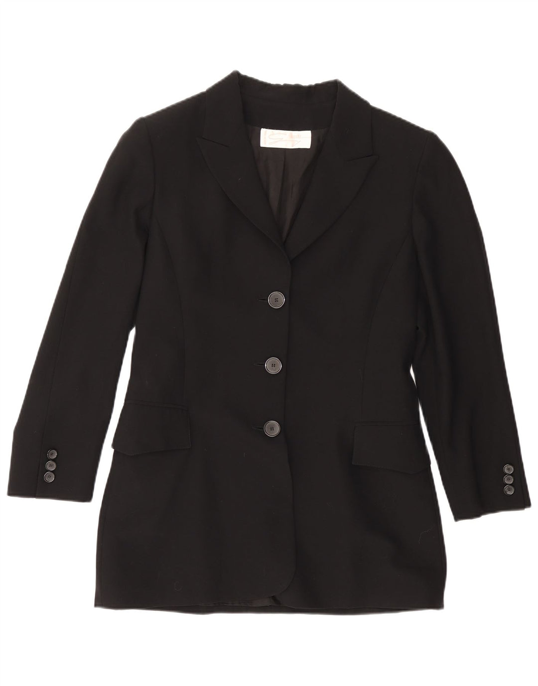 GENNY Womens Longline 3 Button Blazer Jacket UK 12 Medium Black Wool