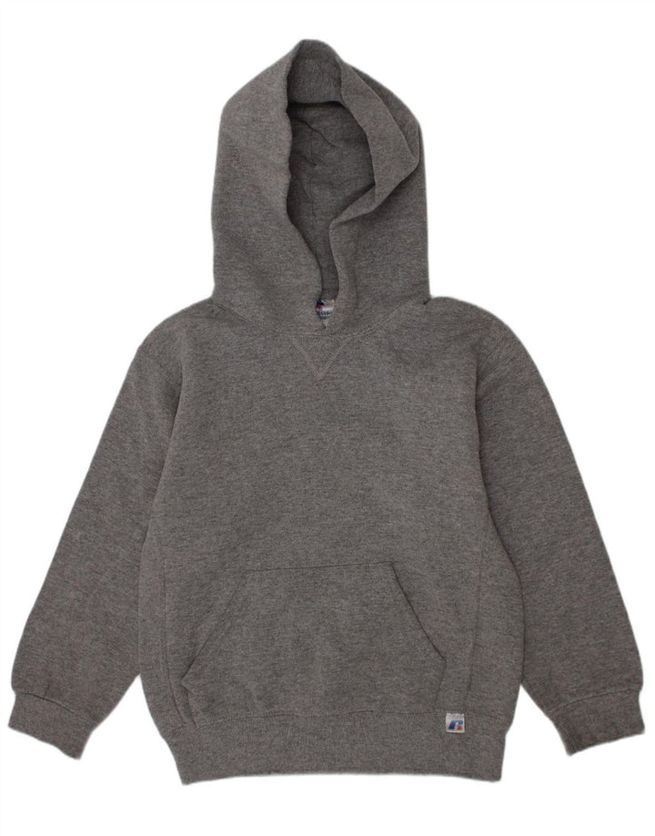RUSSELL ATHLETIC Boys Hoodie Jumper 6-7 Years Small Grey Polyester