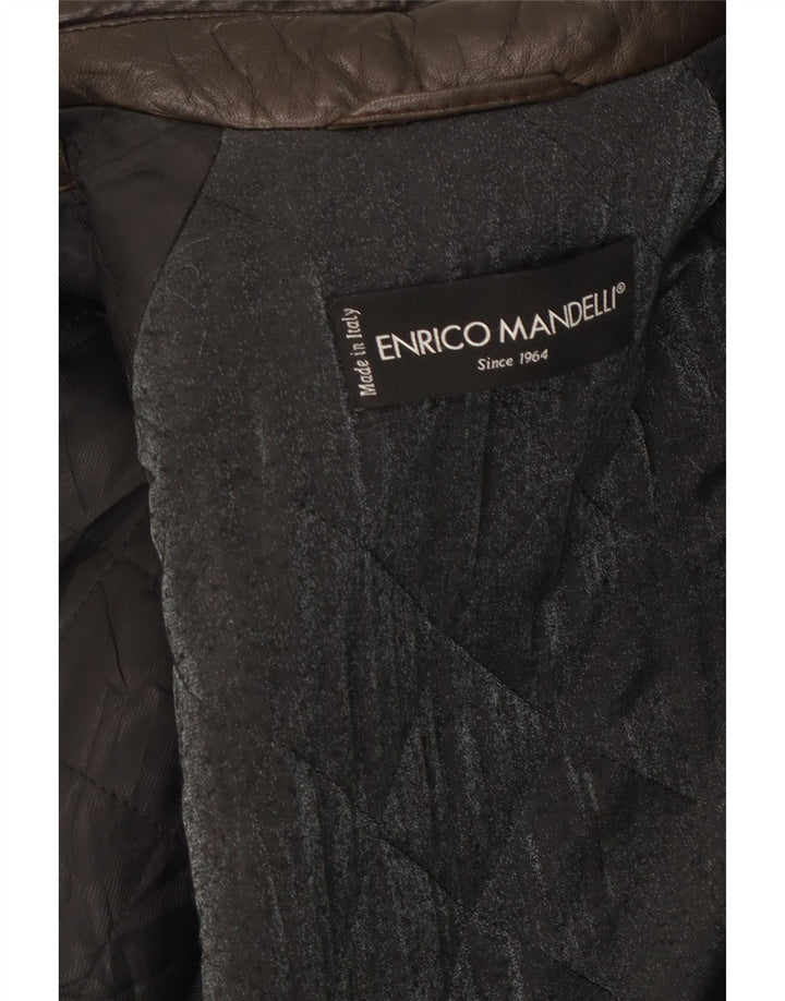 ENRICO MANDELLI Womens Leather Coat UK 12 Medium Brown Leather Vintage Enrico Mandelli and Second-Hand Enrico Mandelli from Messina Hembry 