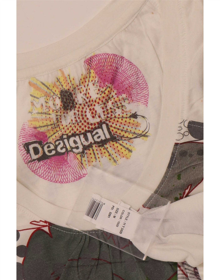 Desigual ženska majica kratkih rukava s grafičkim motivima, UK 12, srednji bijeli poliester