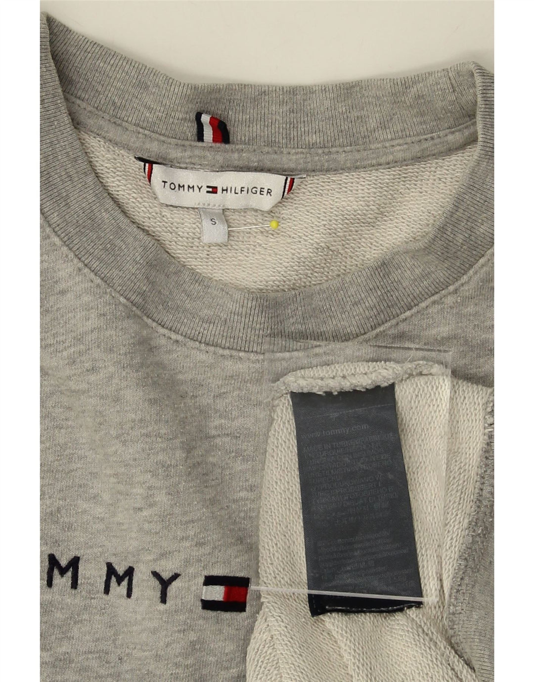 TOMMY HILFIGER Womens Graphic Oversized Sweatshirt Jumper UK 10 Small Grey Vintage Tommy Hilfiger and Second-Hand Tommy Hilfiger from Messina Hembry 