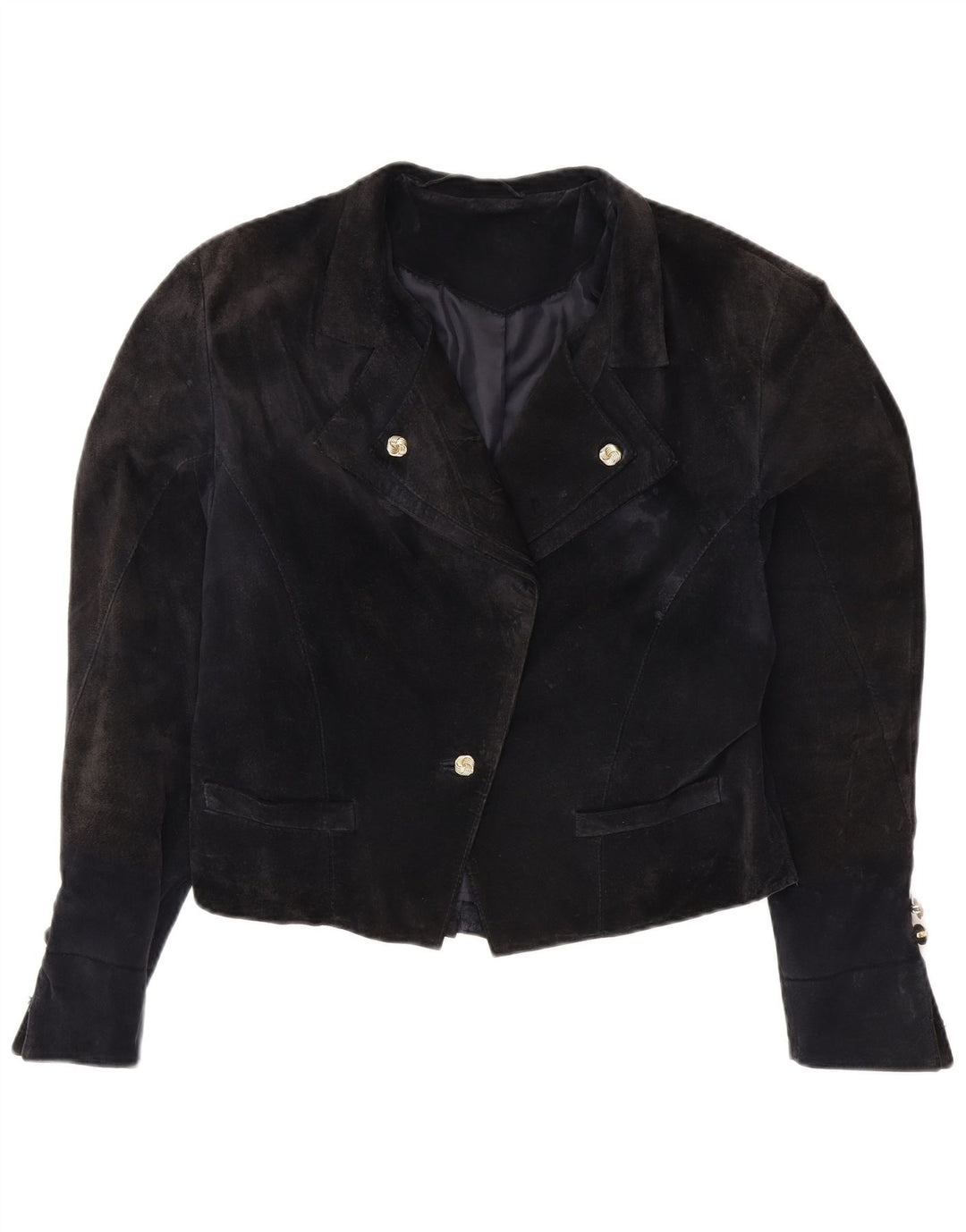 VINTAGE ženski kratki sako sa 1 gumbom UK 14 Srednje tamnoplava viskoza