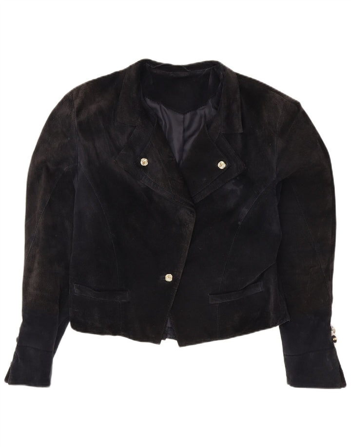 VINTAGE ženski kratki sako sa 1 gumbom UK 14 Srednje tamnoplava viskoza