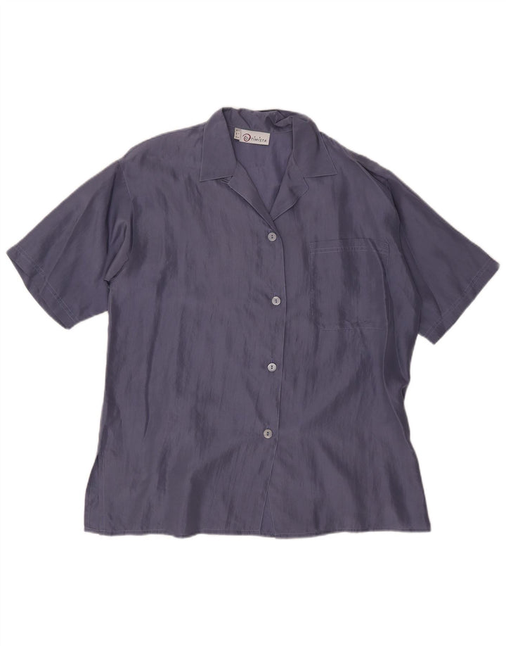 Vintage ženska košulja kratkih rukava, bluza IT 42, srednje tamnoplava svila