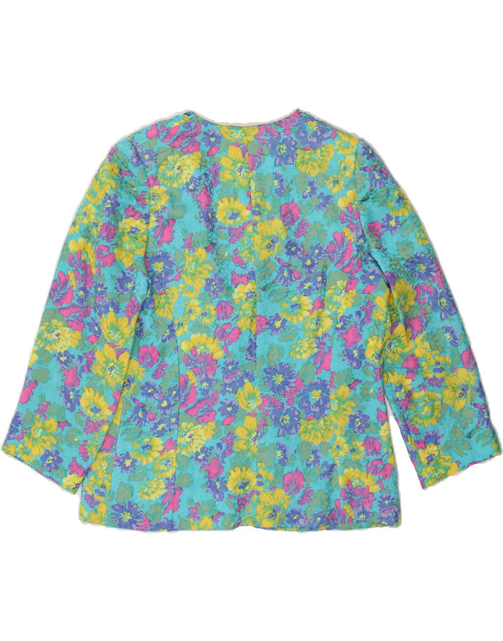 VINTAGE Womens 1 Button Blazer Jacket UK 14 Medium Blue Floral Vintage Vintage and Second-Hand Vintage from Messina Hembry 