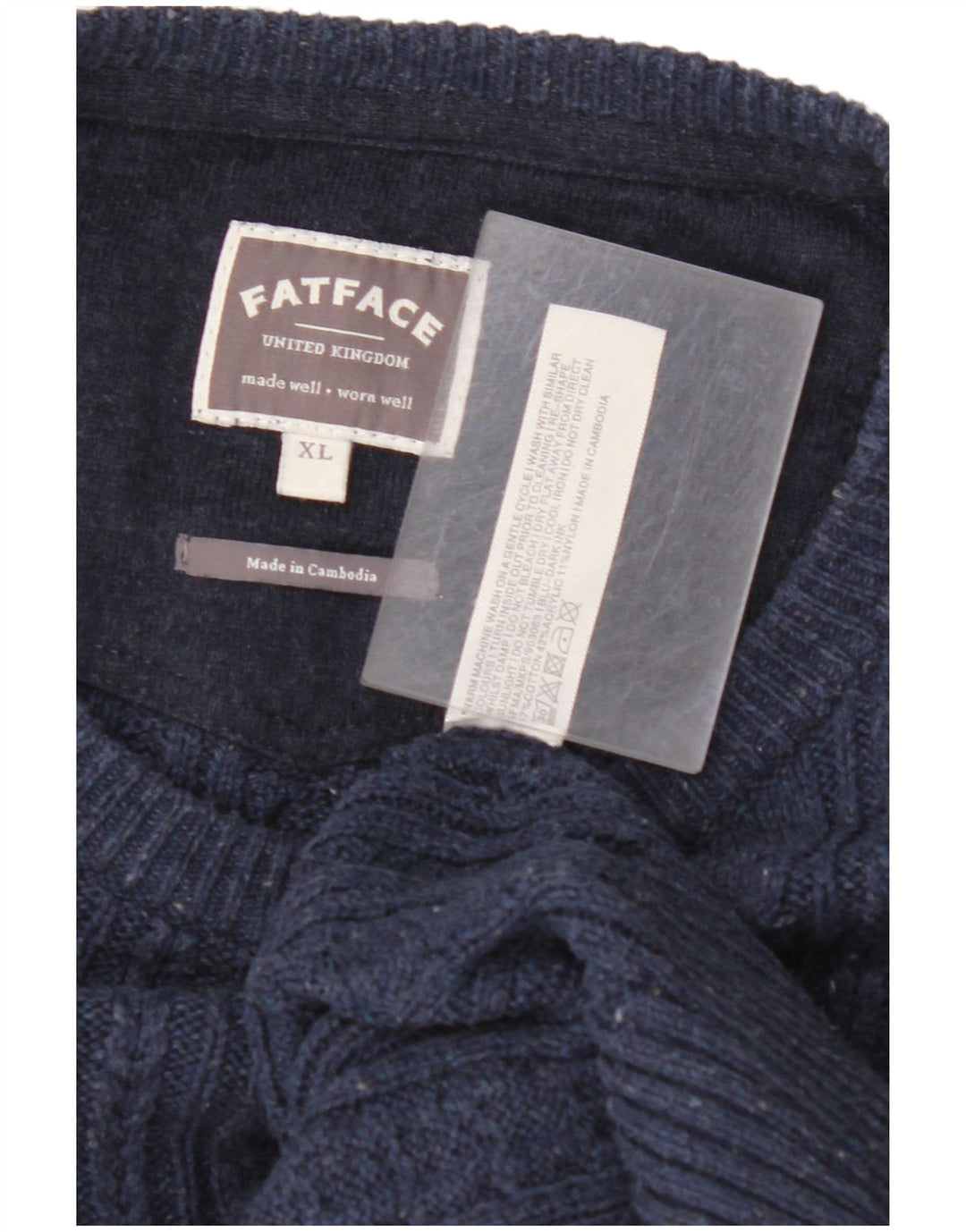 FAT FACE Muški pulover s lađastim izrezom XL tamnoplavi flekasti pamuk