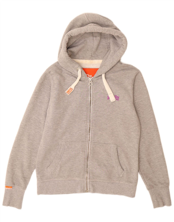 Superdry ženski pulover s kapuljačom na patentni zatvarač UK 14 veliki sivi poliester