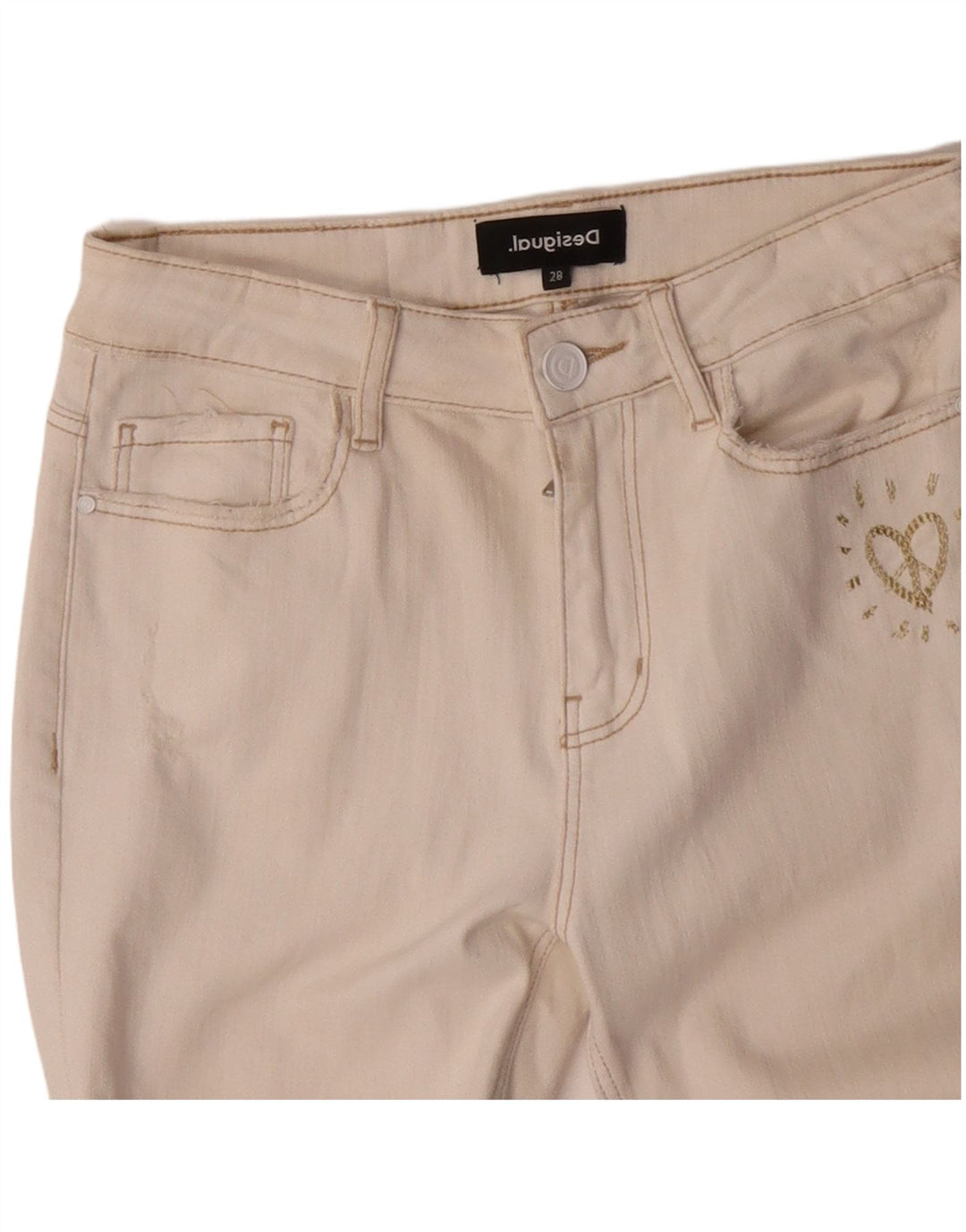 DESIGUAL Ženske uske traperice W28 L27 Off White Pamuk