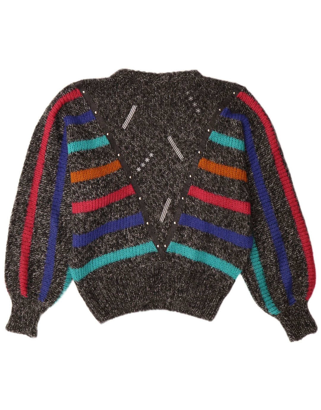 VINTAGE ženski džemper s okruglim izrezom u obliku šišmiša UK 14 srednje sive pruge