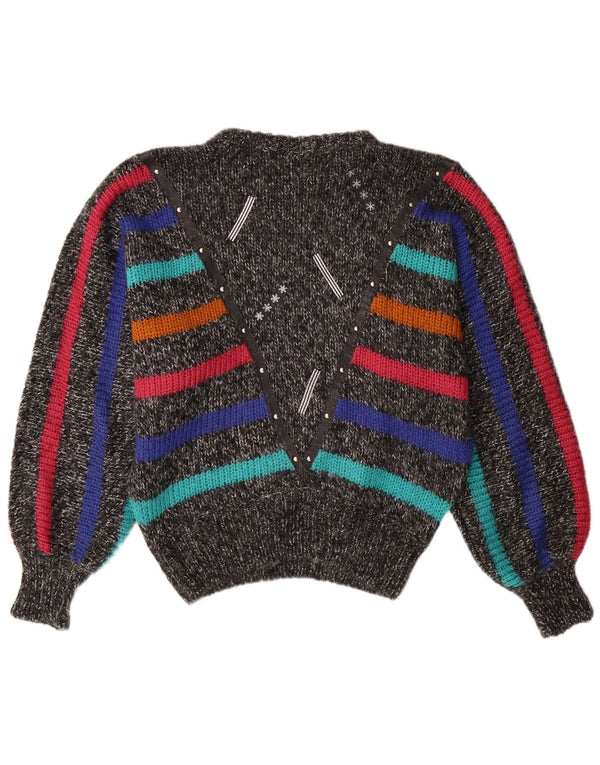 VINTAGE ženski džemper s okruglim izrezom u obliku šišmiša UK 14 srednje sive pruge