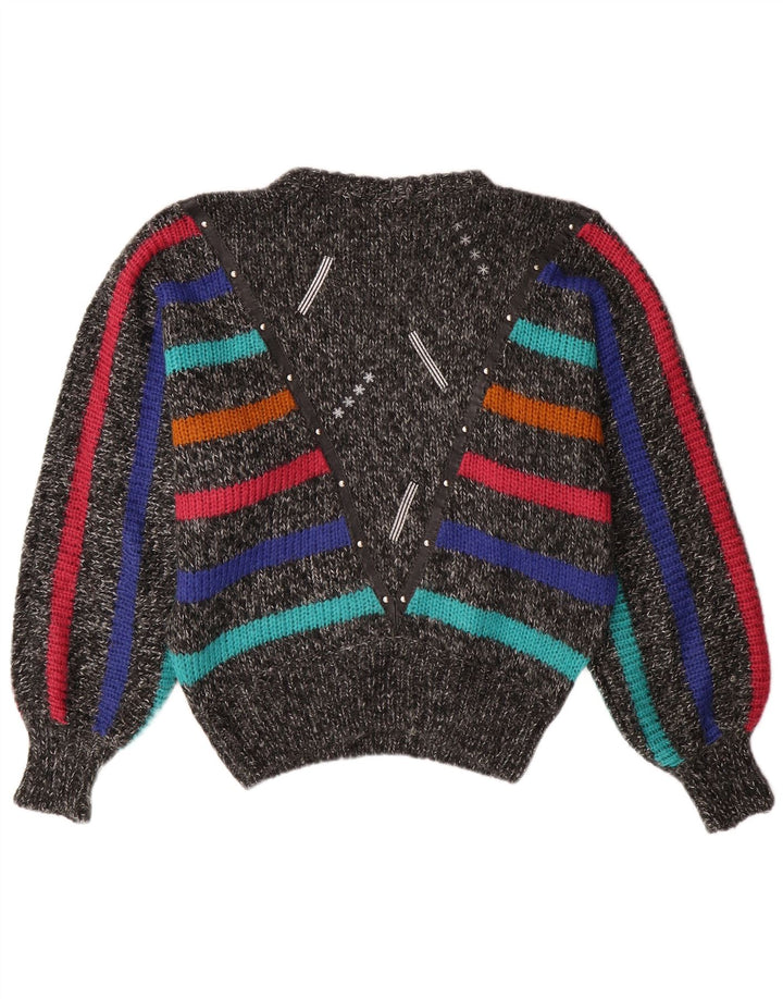 VINTAGE ženski džemper s okruglim izrezom u obliku šišmiša UK 14 srednje sive pruge