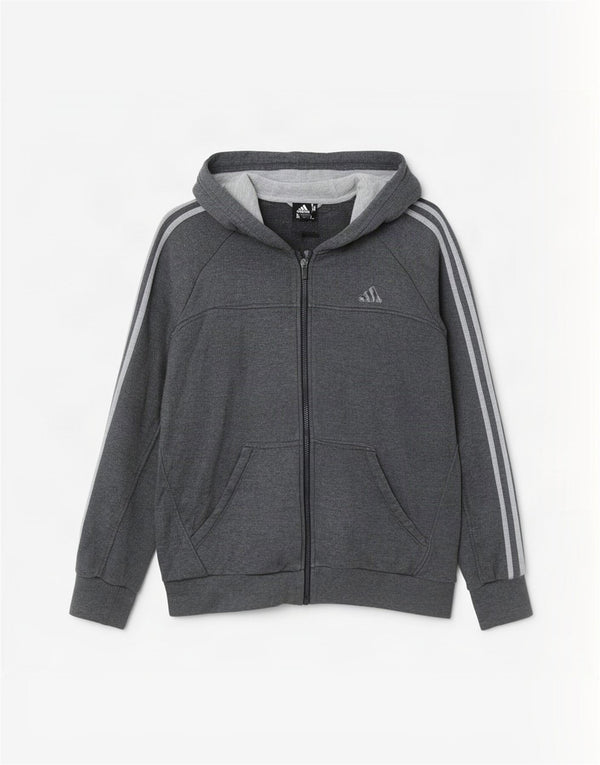 Adidas muški pulover s kapuljačom na patentni zatvarač srednje sivi pamuk
