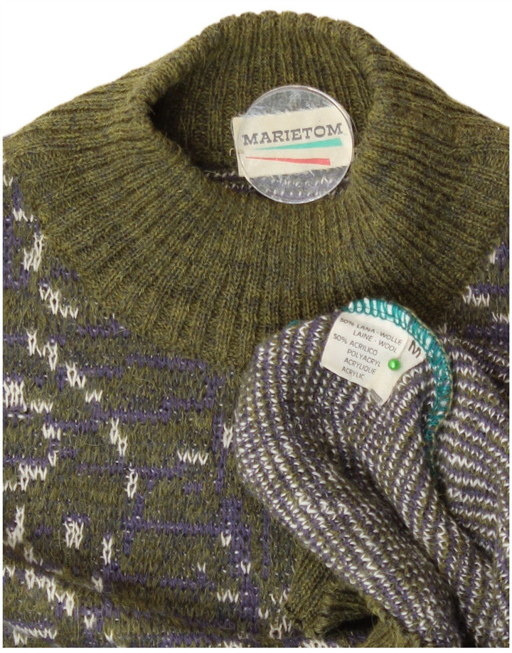 Vintage ženski džemper s kornjačevim ovratnikom UK 14 Srednje zeleni paisley