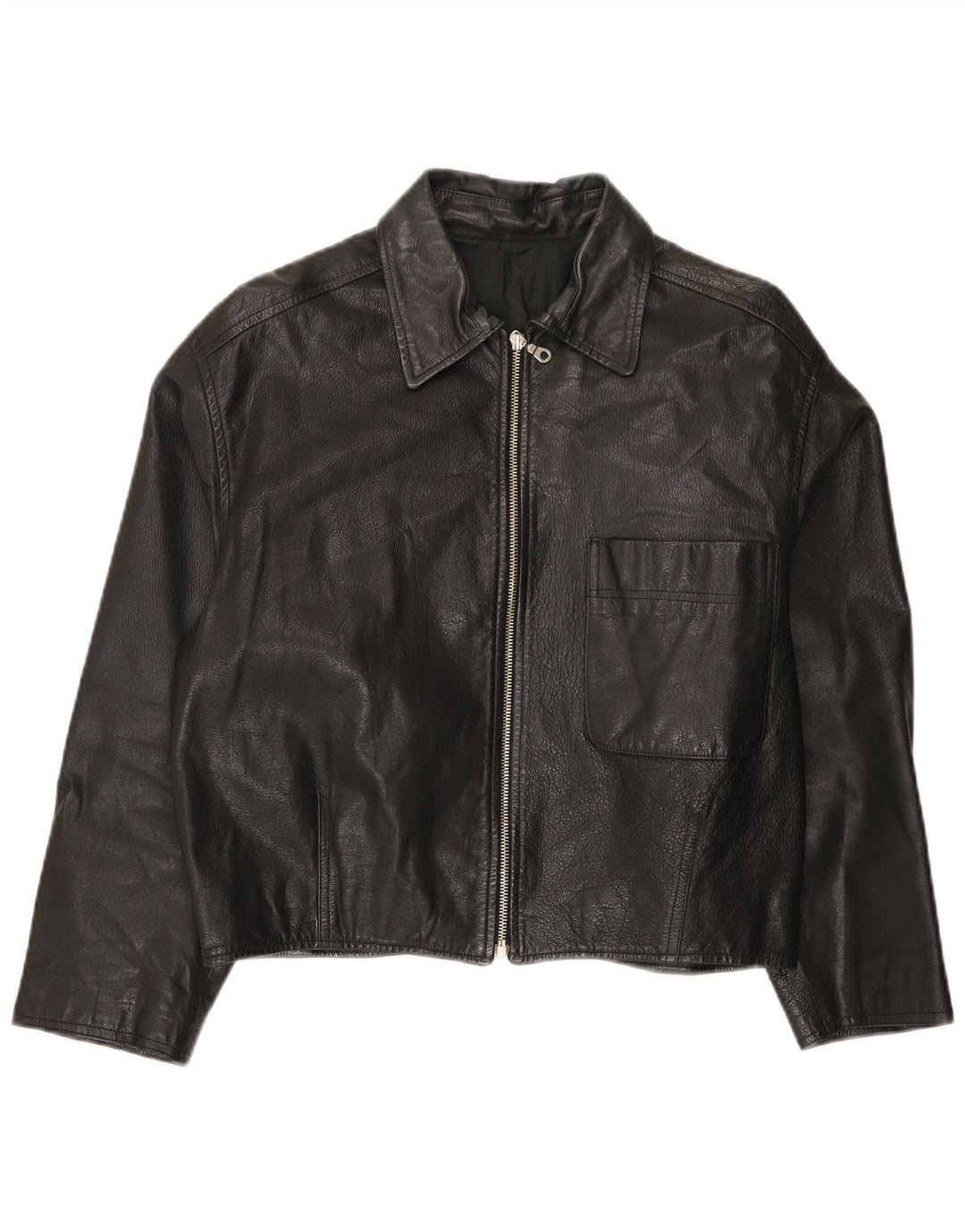 Vintage ženska kratka velika kožna jakna UK 10 Mala crna kožna