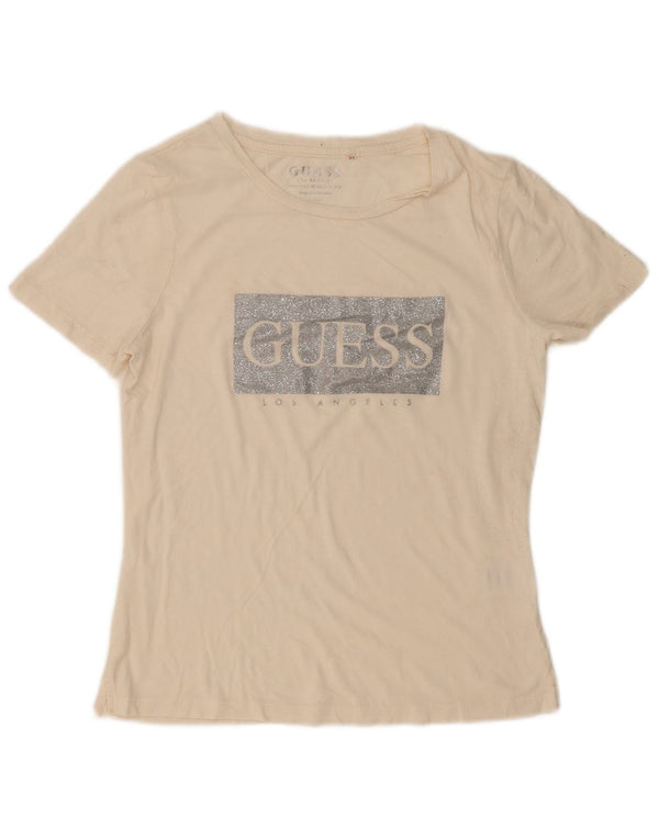 Guess Ženska majica širokih krojeva s grafičkim majicama UK 10 Small Off White Cotton