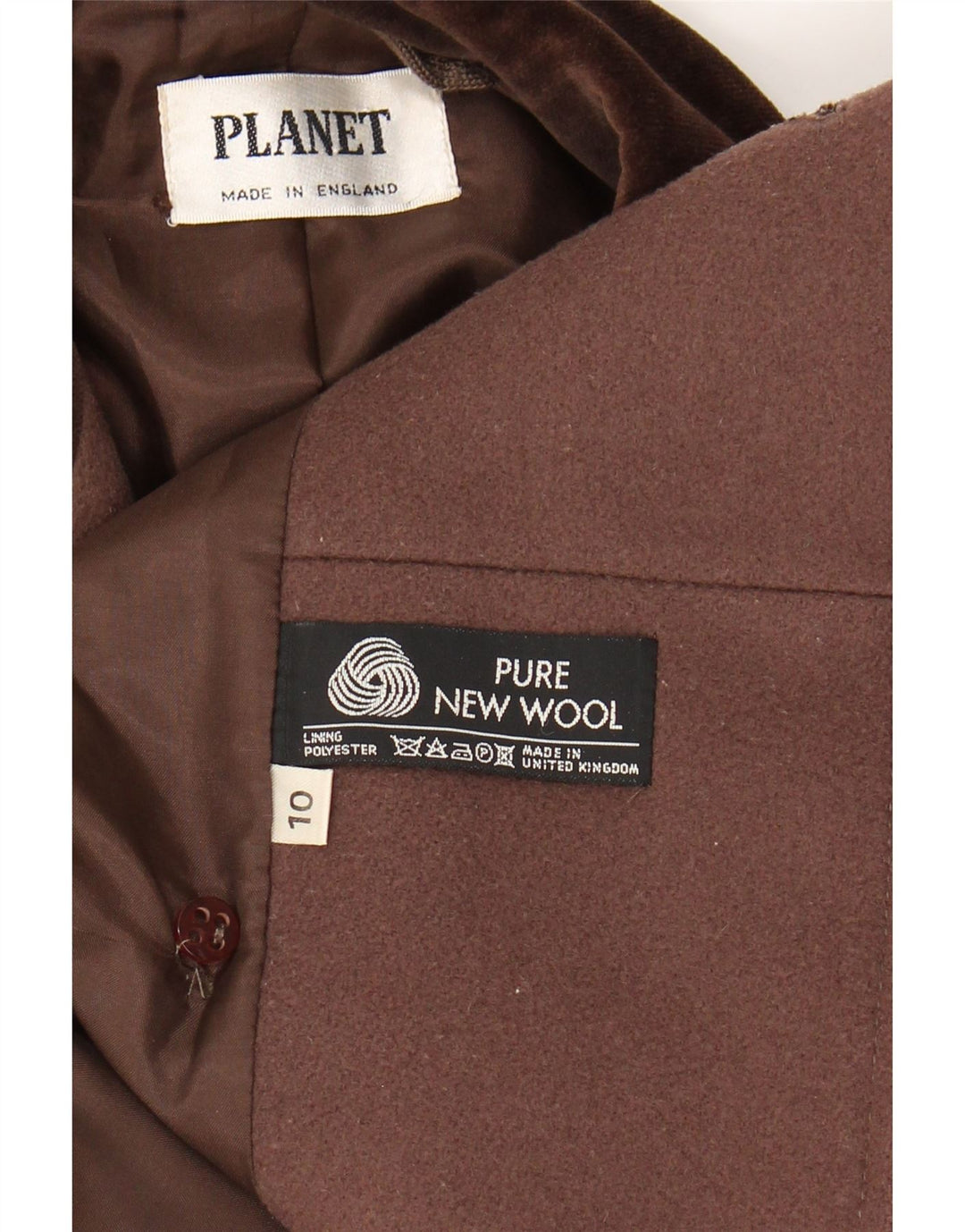 PLANET Womens Double Breasted Coat UK 10 Small Brown New Wool