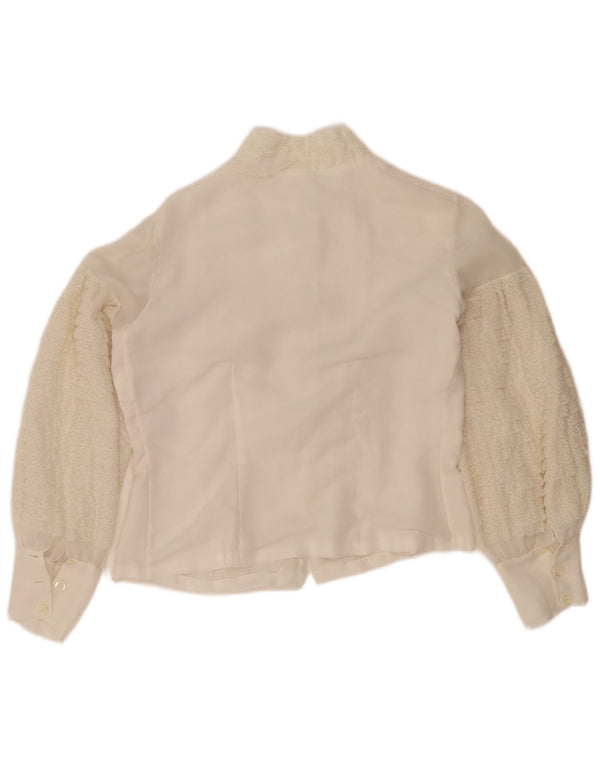 Vintage ženska kratka košulja bluza UK 14 Veliki bijeli cvjetni