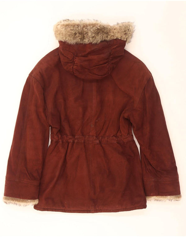 Vintage Womens Hooded Suede Jacket IT 42 Medium Brown Leather