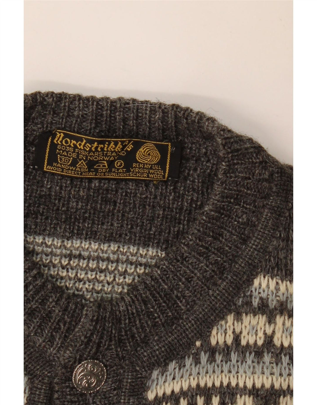NORDSTRIKK Muški kardigan pulover mali sivi Fair Isle djevičanske vune