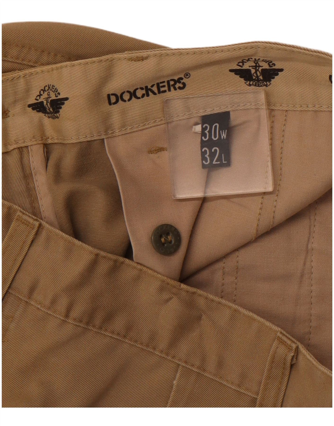 DOCKERS Muške kaki chino hlače s klinovima W30 L32 Bež pamuk