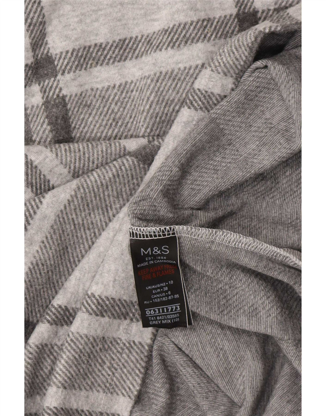 Marks & Spencer ženska prevelika majica dugih rukava UK 10 Mala siva karirana