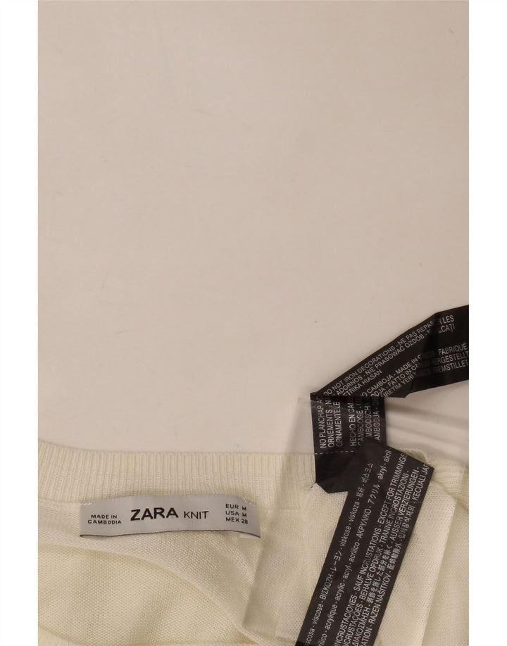 ZARA Womens Blouse Top UK 14 Medium Off White Spotted Viscose