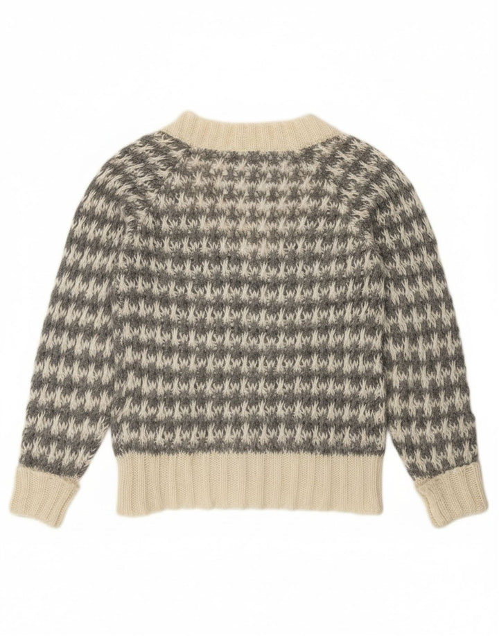 Benetton ženski džemper s V-izrezom UK 14 Srednje sivi s houndstooth-om