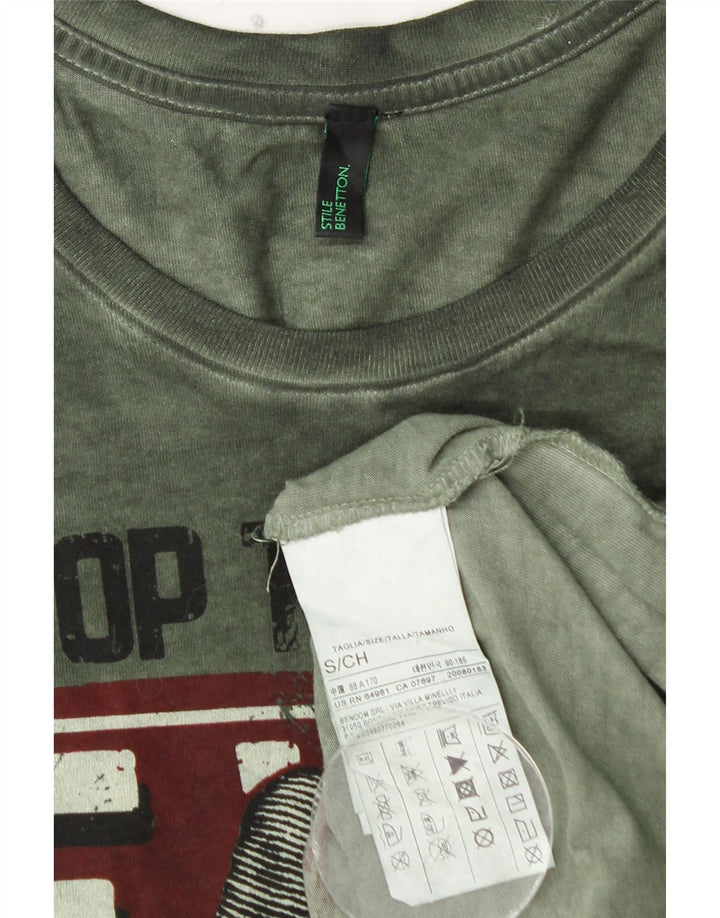 BENETTON Muška majica dugih rukava s grafikama, mala zelena pamuk