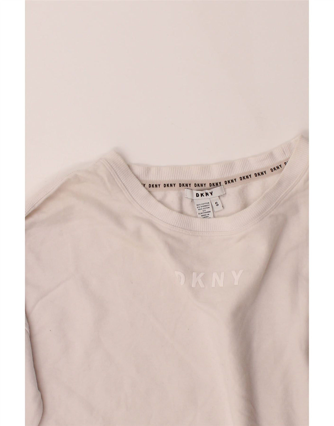 DKNY Womens Crop Oversized Sweatshirt Jumper UK 10 Small White Cotton Vintage Dkny and Second-Hand Dkny from Messina Hembry 