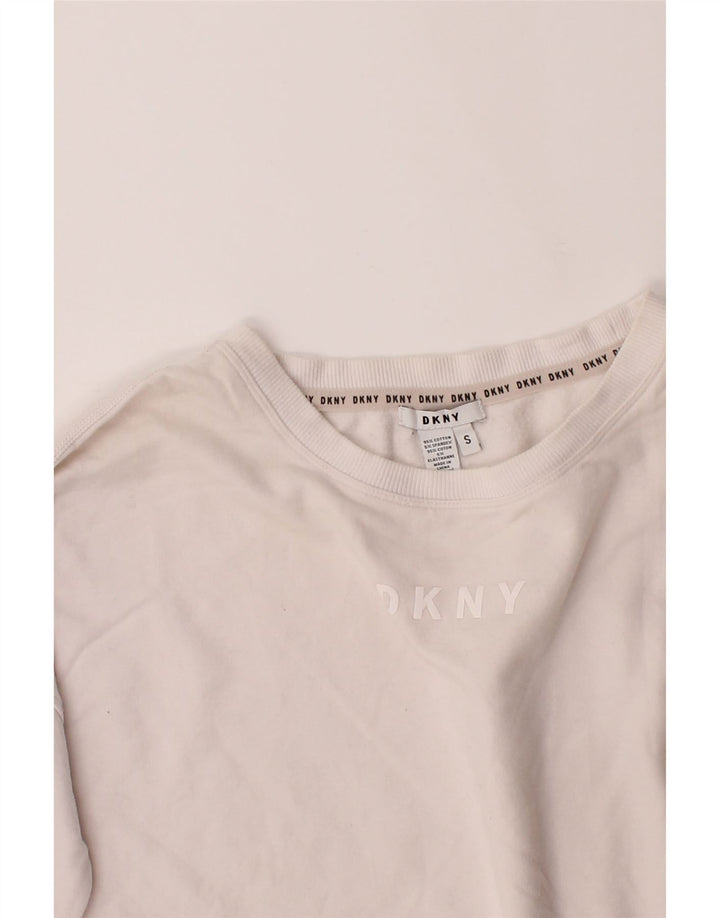 DKNY Womens Crop Oversized Sweatshirt Jumper UK 10 Small White Cotton Vintage Dkny and Second-Hand Dkny from Messina Hembry 