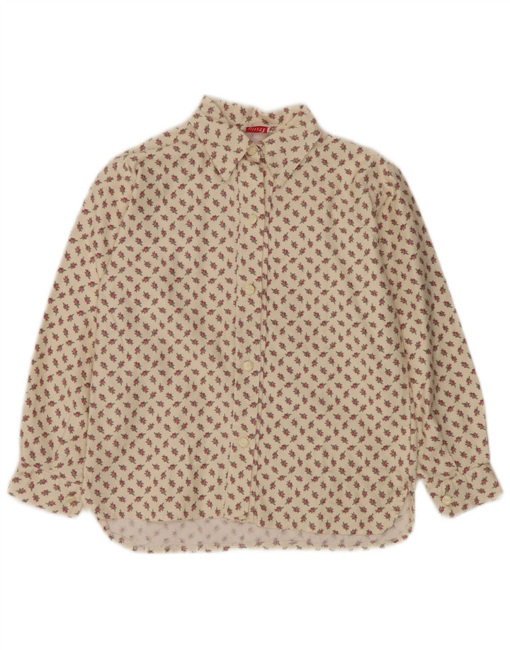 VINTAGE Ženska košulja bluza UK 10 Mala bež cvjetna pamuk