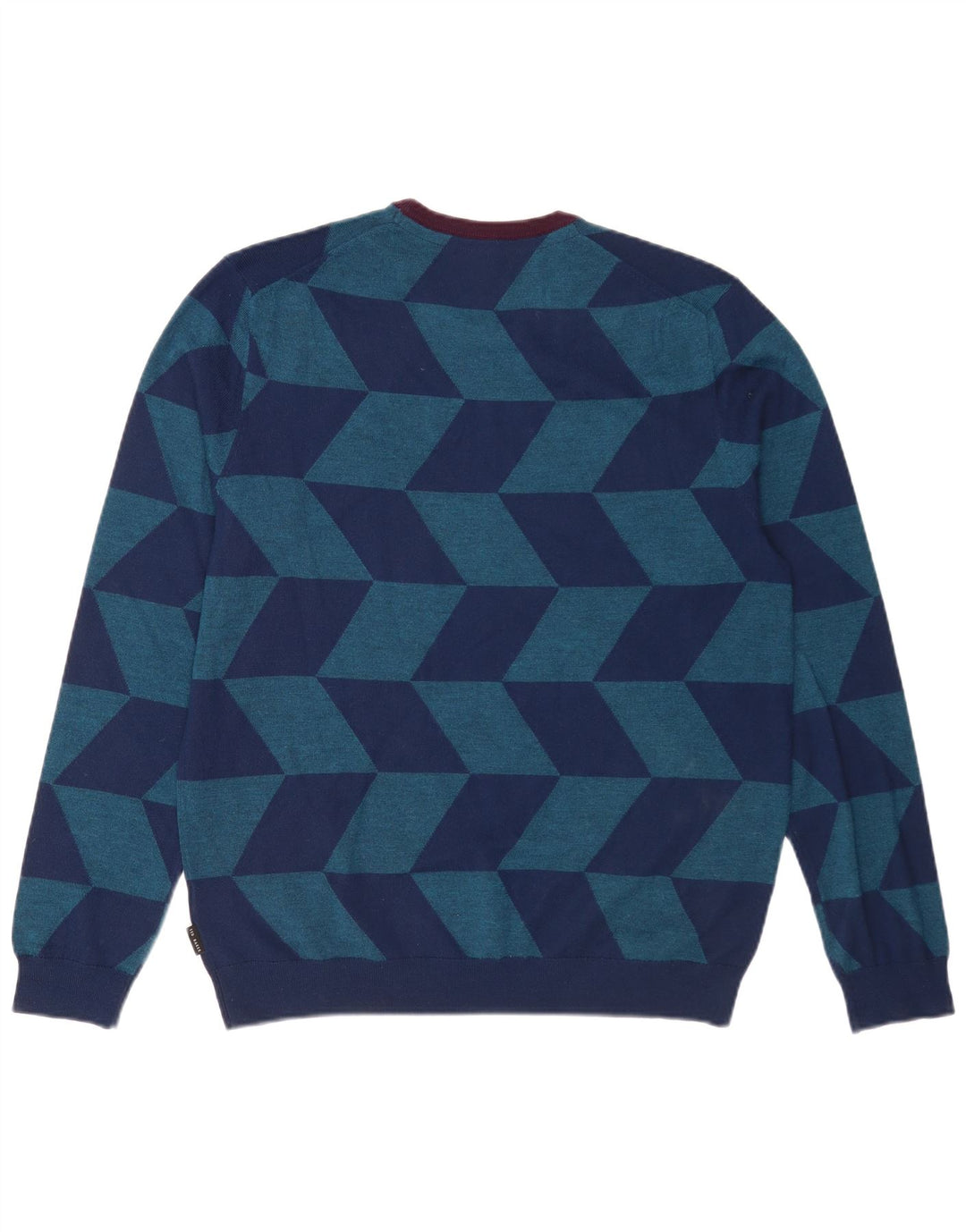 Muški džemper s okruglim izrezom Ted Baker veličina 5 XL plavi geometrijski vuneni