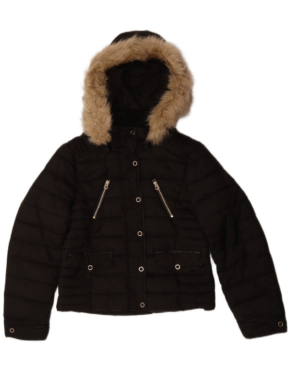 Zara ženska podstavljena jakna s kapuljačom UK 14 srednji crni poliester