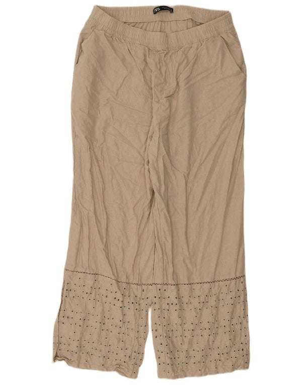 Zara ženske ležerne hlače širokog kroja XL W36 L28 bež lan