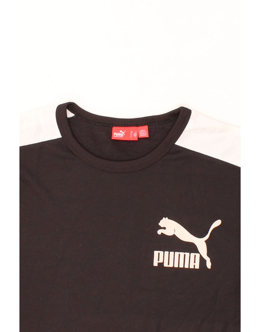 PUMA Mens Graphic T-Shirt Top Large Black Colourblock Polyester Vintage Puma and Second-Hand Puma from Messina Hembry 