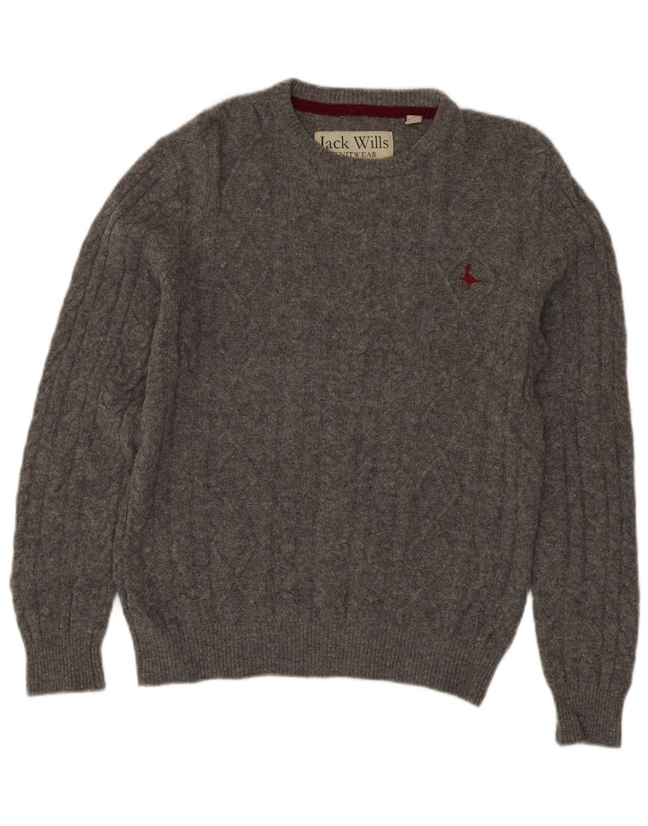 Jack Wills Muški džemper s okruglim izrezom Mali sivi merino vuneni