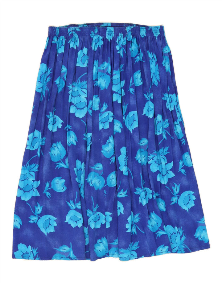 VINTAGE Womens Flared Skirt 2XL W32  Blue Floral Vintage Vintage and Second-Hand Vintage from Messina Hembry 
