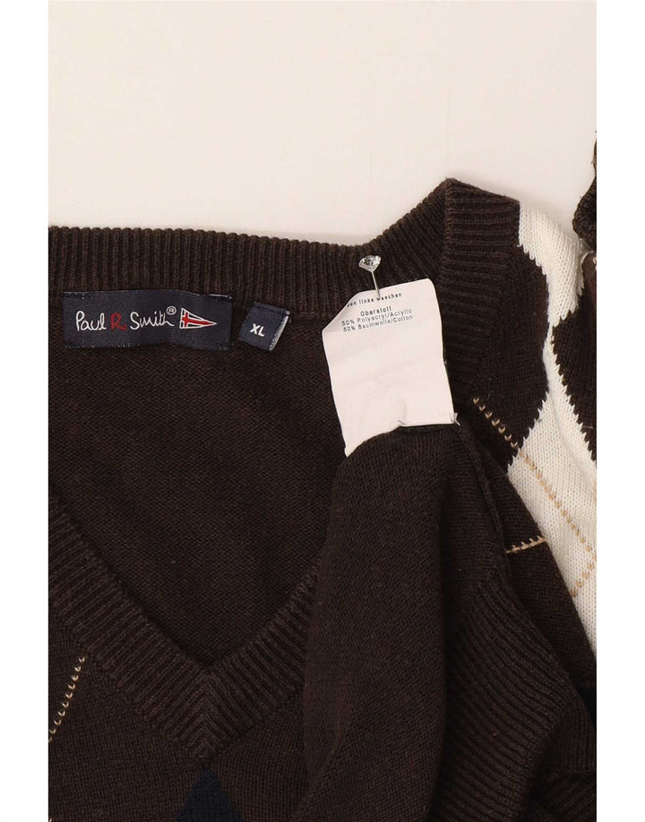 Paul Smith Muški džemper s V-izrezom XL smeđi Argyle/Diamond