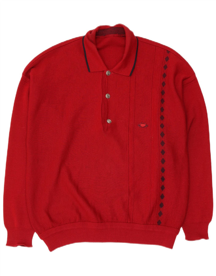 Vintage muški džemper s polo ovratnikom srednje crvene geometrije