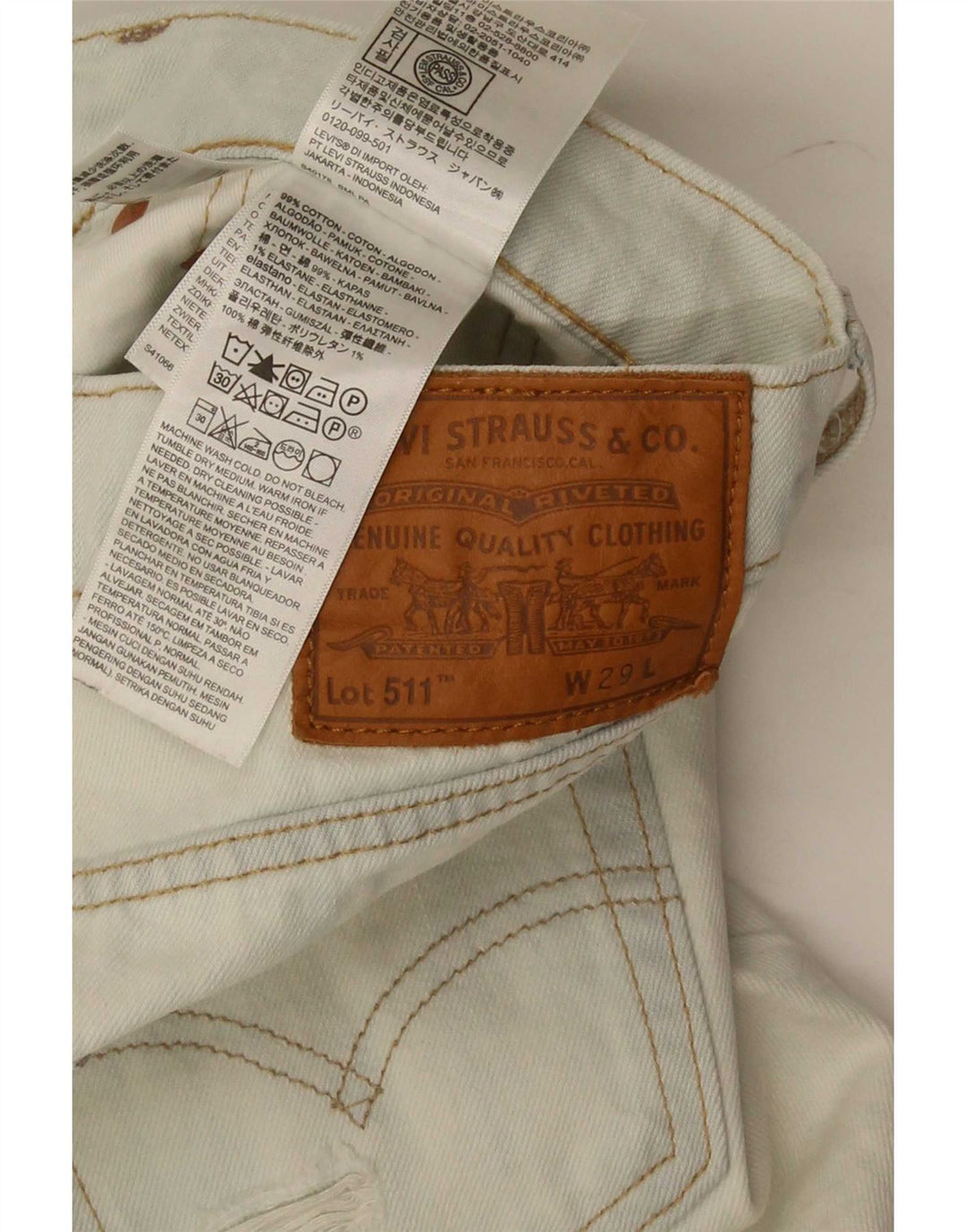 Levi's muške 511 uske kratke traper hlače s oštećenim krojem W29, mali plavi pamuk