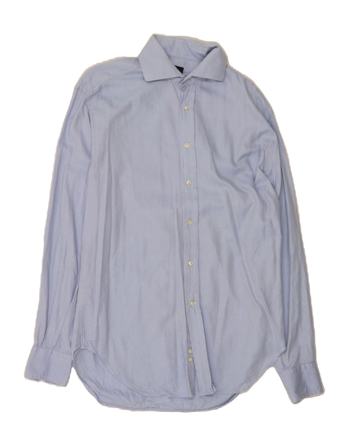 MASSIMO DUTTI Mens Shirt Size 39 15 1/2 Medium Blue Herringbone Cotton Vintage Massimo Dutti and Second-Hand Massimo Dutti from Messina Hembry 