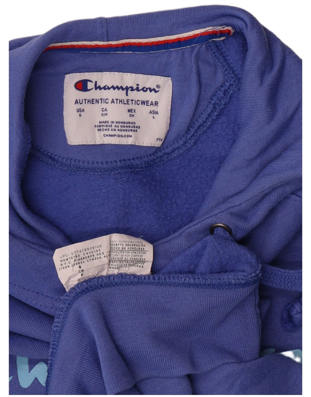 CHAMPION Womens Graphic Hoodie Jumper UK 10 Small Blue Polyester