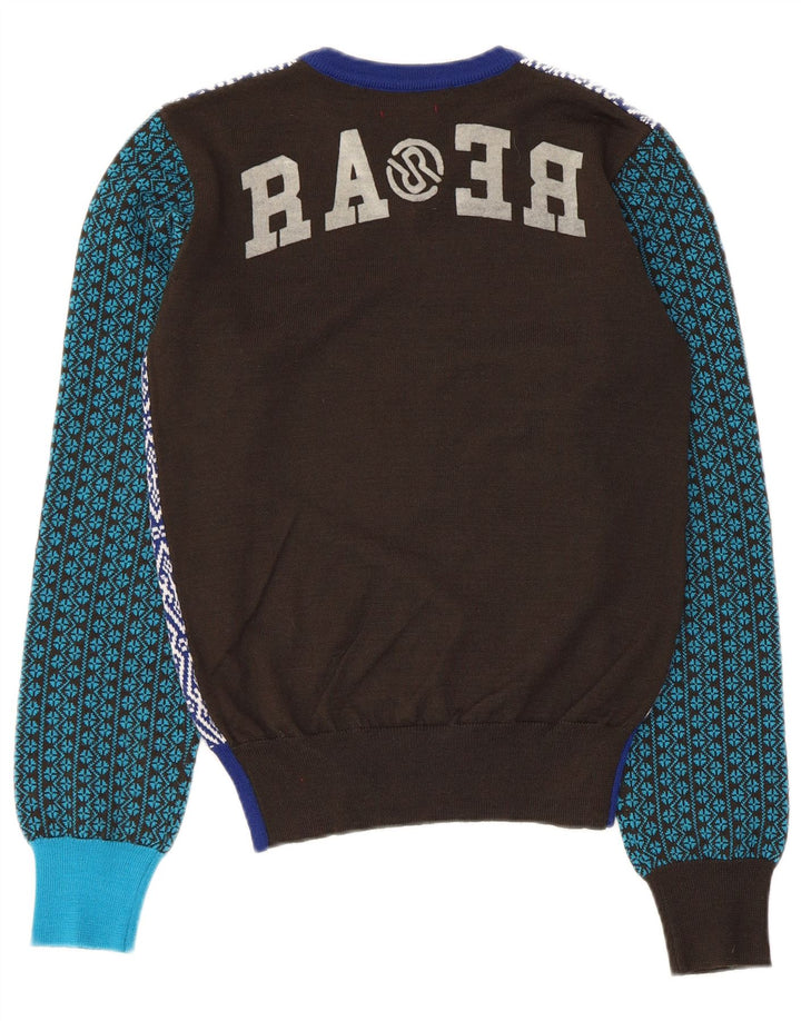 Vintage ženski džemper s V-izrezom UK 14 Srednje raznobojni patchwork