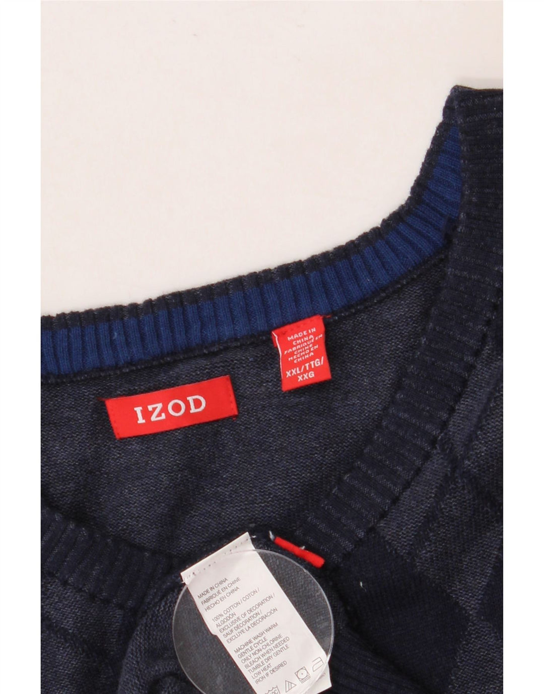 IZOD muški prsluk bez rukava 2XL mornarsko plavi argyle/dijamantni pamuk
