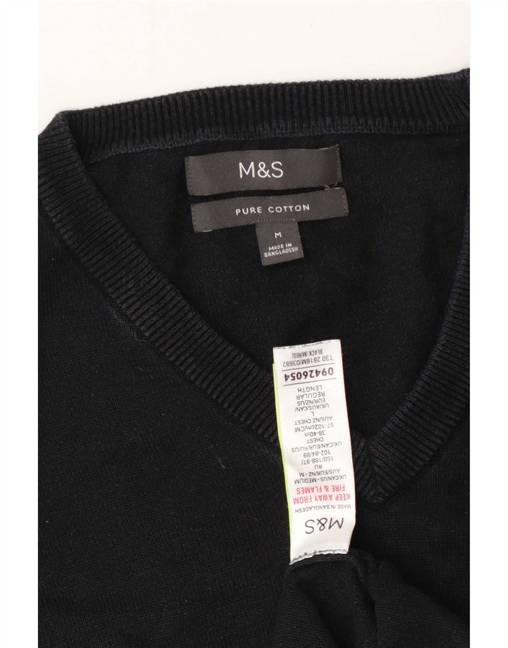 Marks & Spencer muški džemper s V-izrezom Srednje crni pamuk