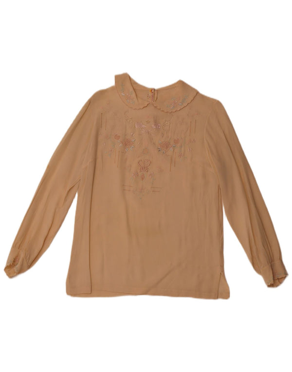 VINTAGE Ženska košulja dugih rukava EU 36 Mala bež cvjetna svila