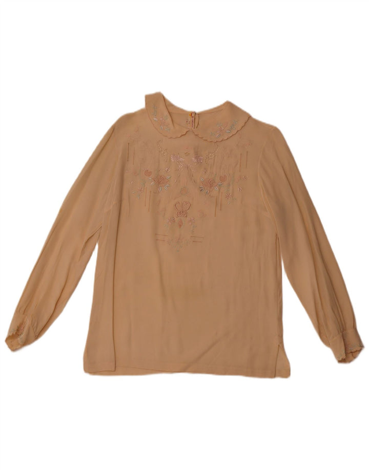 VINTAGE Ženska košulja dugih rukava EU 36 Mala bež cvjetna svila